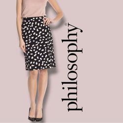 Philosophy Black White Pink Polka Dots Pencil Midi Skirt EUC Size 10