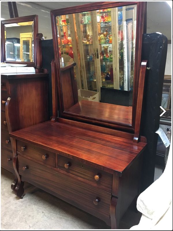 Fabulous Antique Lowboy Dresser With Large Mirror For Sale In