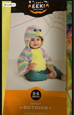 New fits infant size 0/3 and 3/6 month multi colored pullover ostrich costume