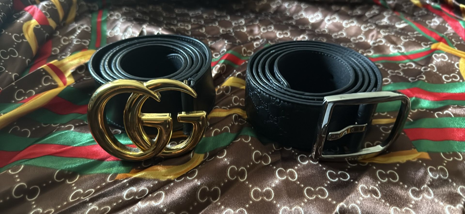 GG Marmont Wide Belt and Gucci Belt (Size 34) Microguccissima”