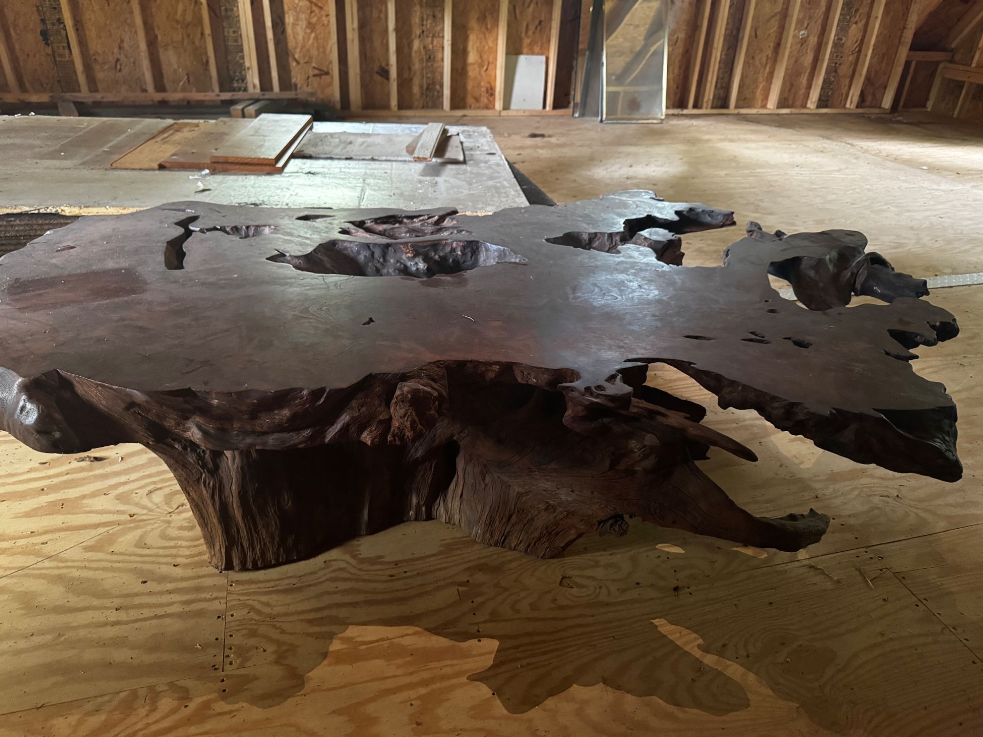 Redwood burl coffee table