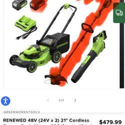 48V (24V x 2) 21" Cordless Battery Push Mower 2PC Combo Kit w/ (2)4.0Ah High Power Batteries & Blowe