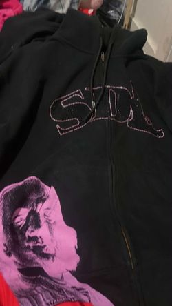 SDL large pink zip up hoodie with rhinestones