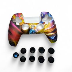 PS5 Controller Skin + 9 Thumb Grips Bundle