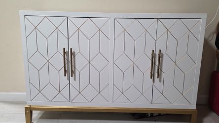 ✨ Modern White & Gold Accent Cabinet / Storage Console ✨