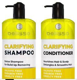 Clarifying Shampoo and Conditioner Set - Sulfate Free Hair Care Products for Women and Men - Build Up Remover for Curly, Straight, Color Treated, Oily