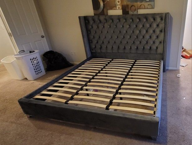 King Sized Bed Frame Silver Blue Grey Color