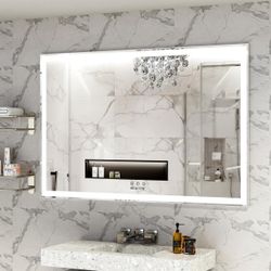 60x40 Inch LED Bathroom Mirror with Adjustable Lights & Aluminum Frame  