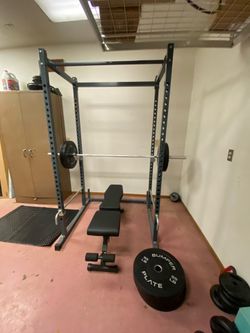 LOW PRICE MOVING- $2k+ VALUE BENCH PRESS WITH BRAND NEW FULL SET OF PLATES
