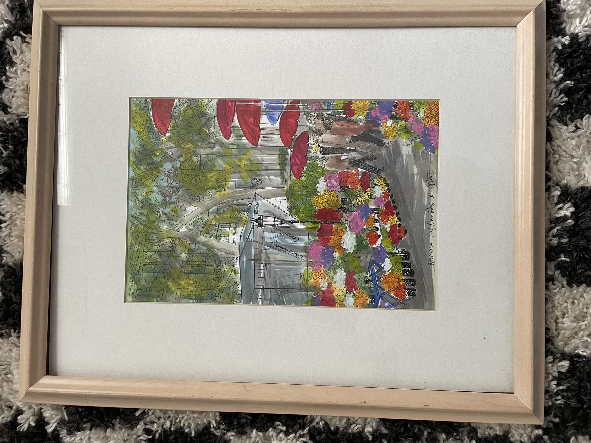 Beautiful painting with red umbrellas