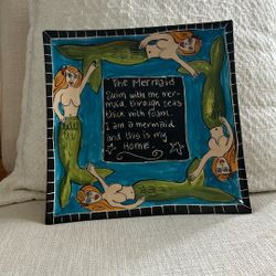10 Inch Square Mermaid Plate Hand painted 