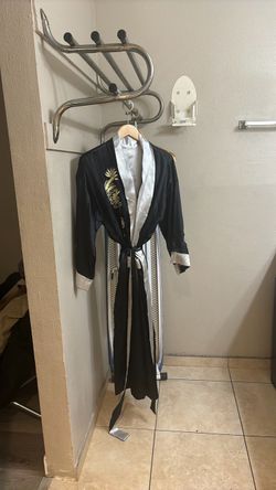 Black Satin Robe with Dragon Embroidery