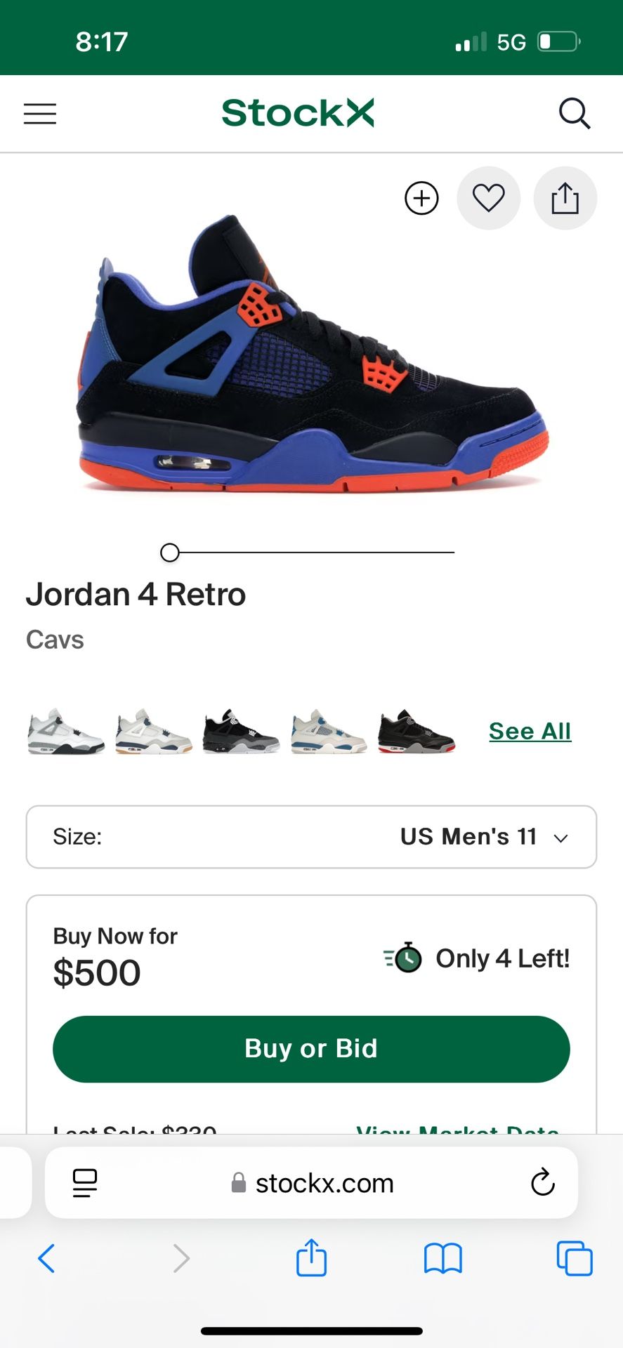Air Jordan 4 Cavs Size 11 DS