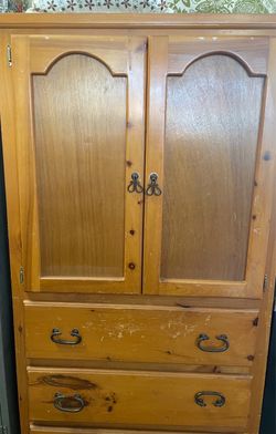 Pine Wood Armoire with Drawers