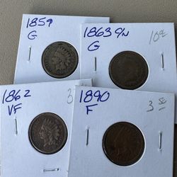 1859,62,63,75,90 Indian Head Cent Lot