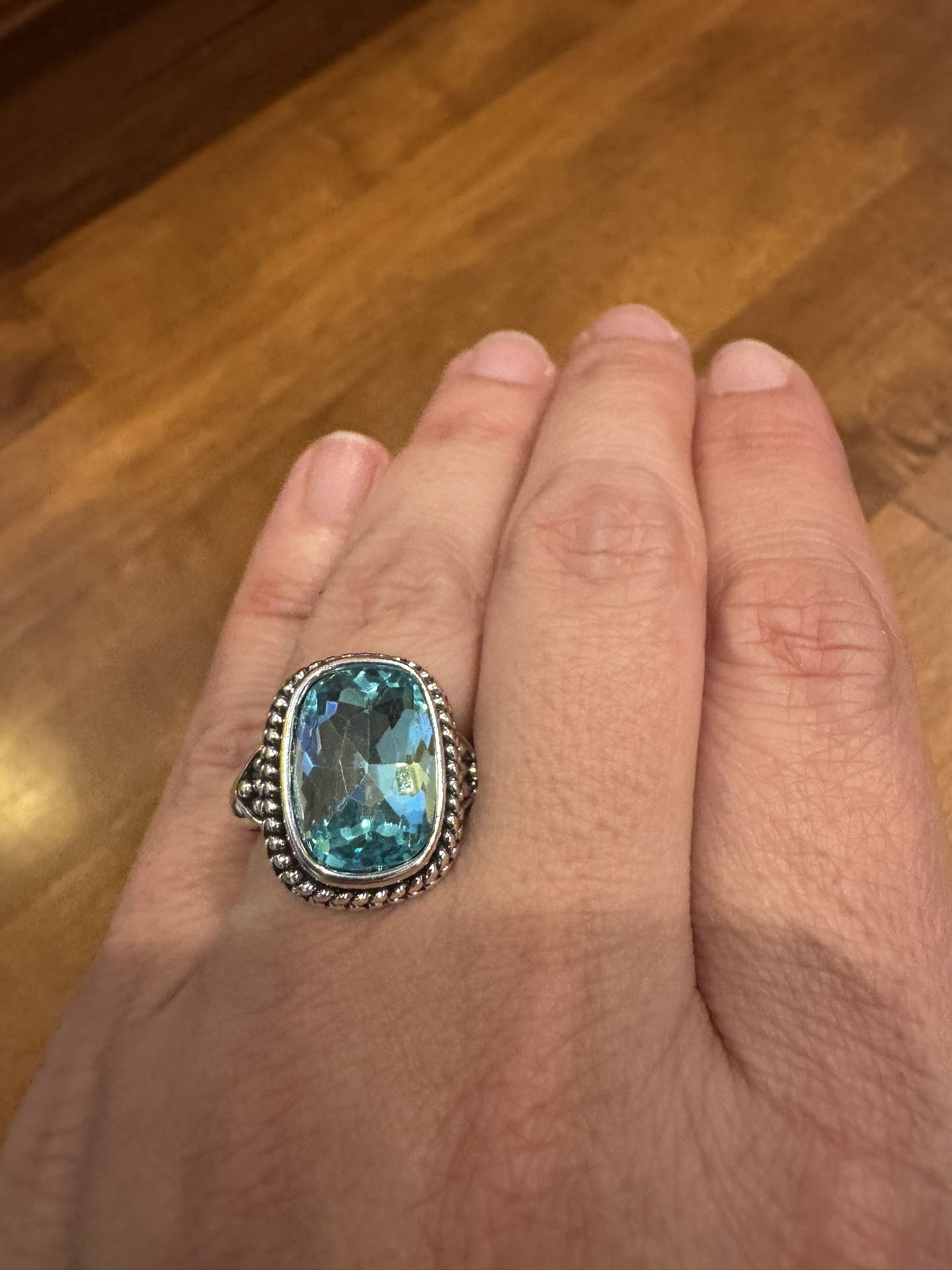 Woman’s vintage style ring with blue stone shipping available
