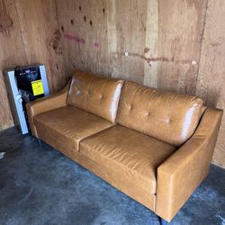 Camel Faux Leather Couch
