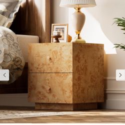 COZAYH Farmhouse Burl Wood Nightstand, Modern Dresser with Storage - 2-drawer
