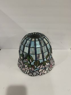Meyda Tiffany Flowering Lotus stained glass lamp shade blue finish 10” H 12” D