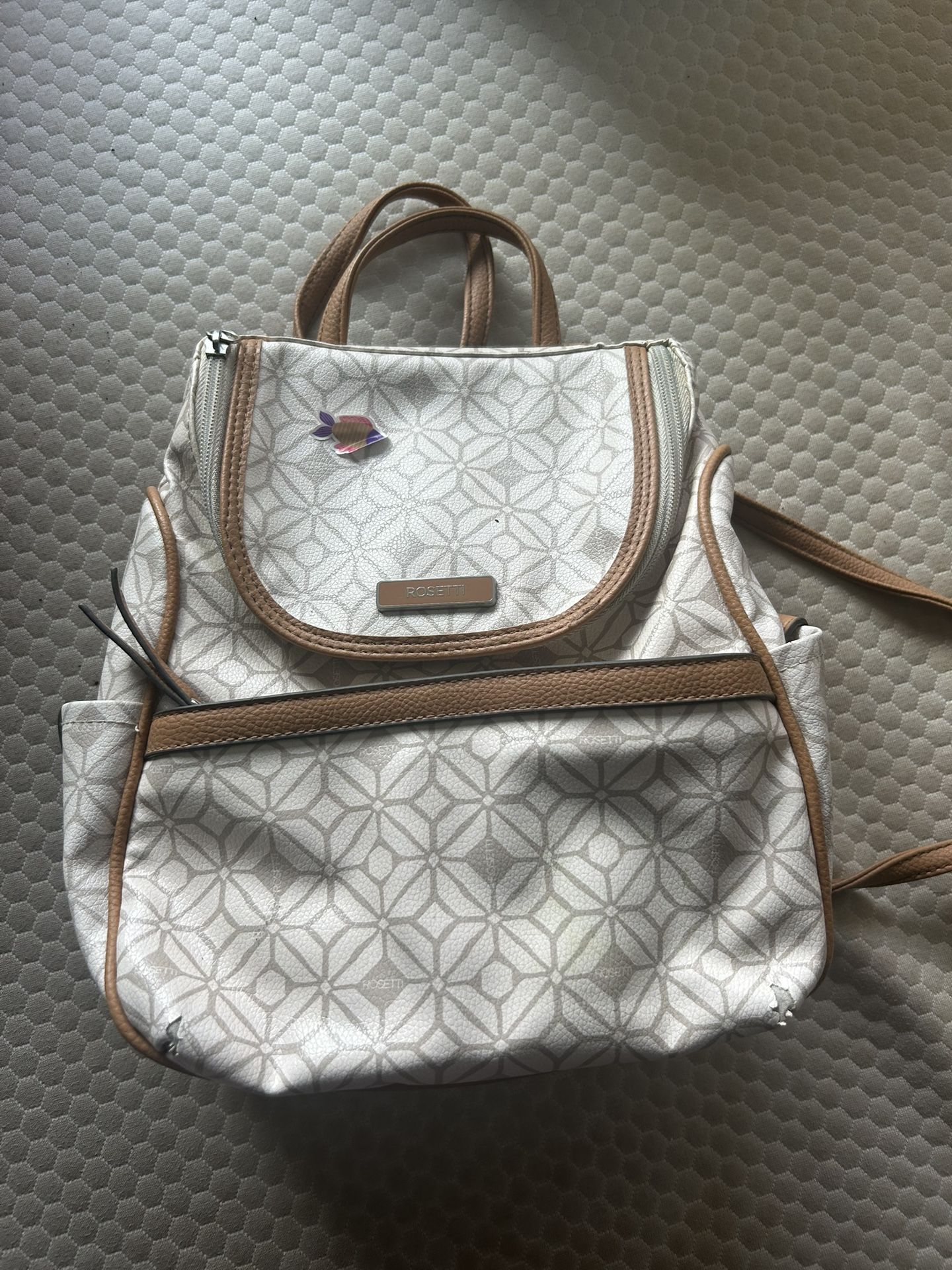 White And Gold Backpack Purse