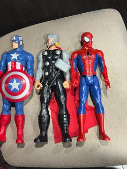 Marvel Avengers 12” titans Figures - Captain America w shield, Thor, Spider-Man