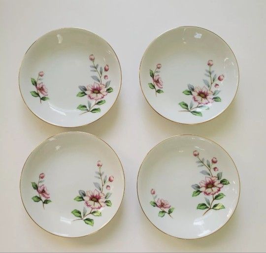 Seyei Say Yay Fine China Dessert bowls Floral Sazanqua Japan 5 1/2" set of 4