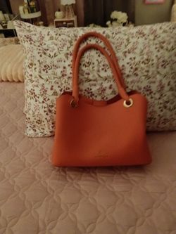 Coral color Structured Handbag with Rope Handles
