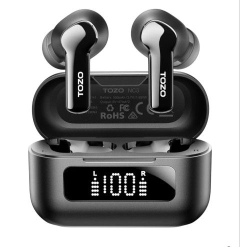 Hybrid Active Noise Cancelling Wireless Earbuds with 6 Mics AI Clear Call Ear Buds 55H Playtime with LED Display 32 Preset EQs via APP Bluetooth 5.3 I