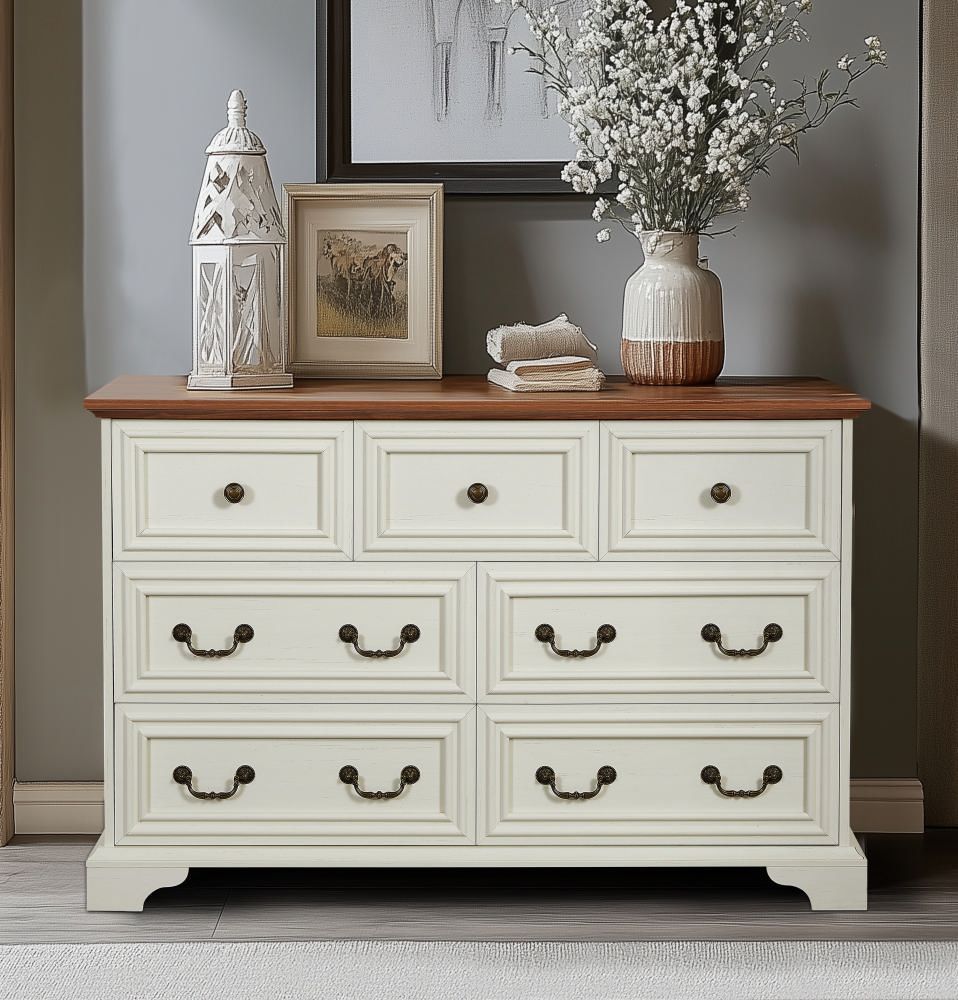 Farmhouse 7 Drawers Dresser for Bedroom, Rustic Chest of Drawers with Natural Texture, Vintage Design, Storage Dressers Organizer for Bedroom, Living