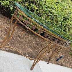 Fine Modern Contemporary High End Stars Art Half Moon Iron Glass Sofa Entryway Foyer Table Gold Copper Color