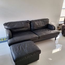 Genuine Leather Couch With Ottoman