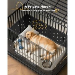  48" Foldable Heavy Duty Dog Crate Cage for Large Dogs, XL Dog Kennel for Indoor&Outdoor, 4 Lockable Wheels, Adjustable Internal Height