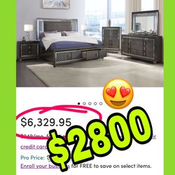 Beautiful New 5PC LED Queen Storage Bed Set In Metallic Grey(1 Q Bed Frame,1 Dresser,1 Mirror,1 Chest,1 Nightstand)Only$2,800!!Original Price $6,330!!