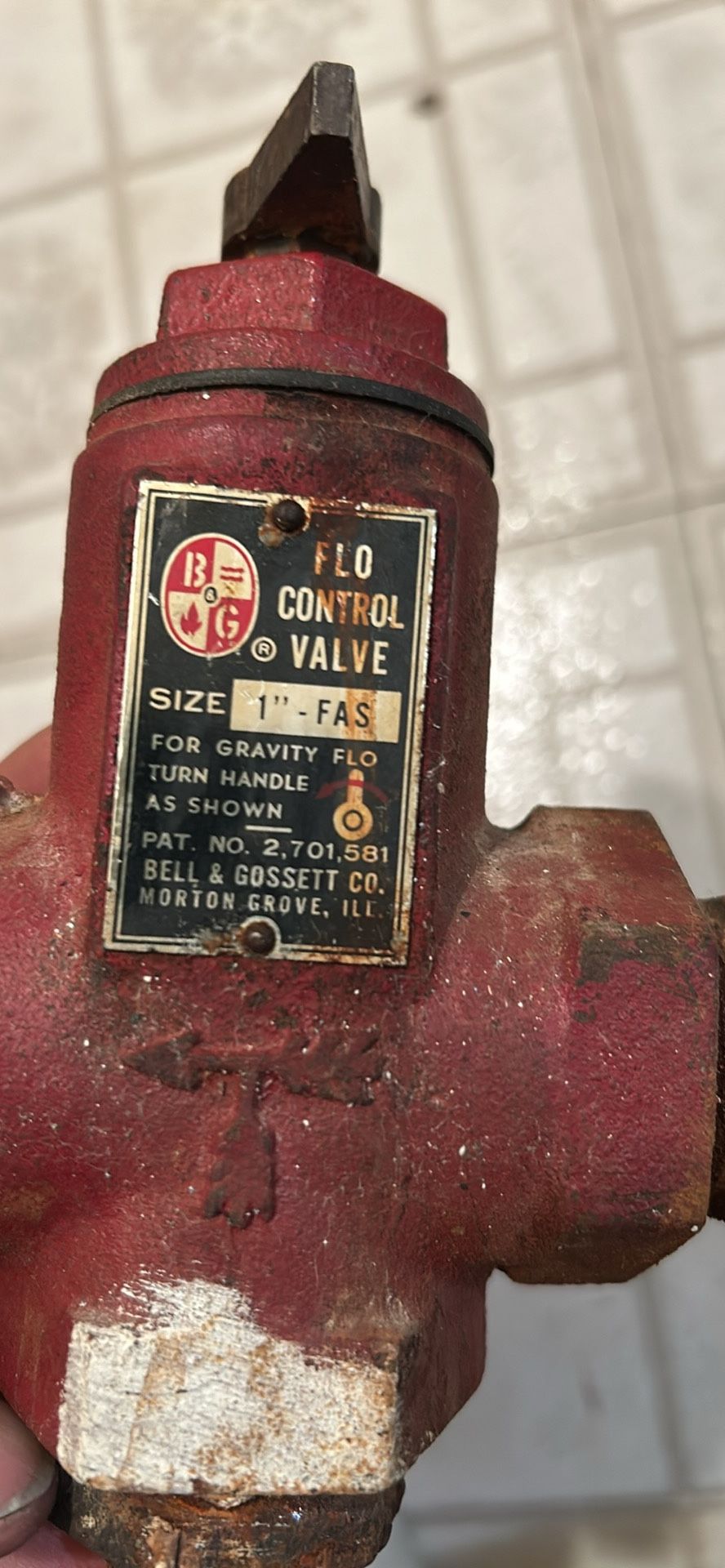 BELL & GOSSETT CO. FLO CONTROL G VALVE SIZE 1" - FAS