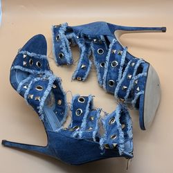 Denim heels with studs and eyelets • Brand: Jubilee size 9