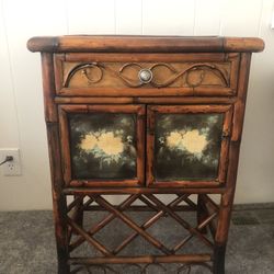 Vintage Bamboo Rattan Accent Table 
