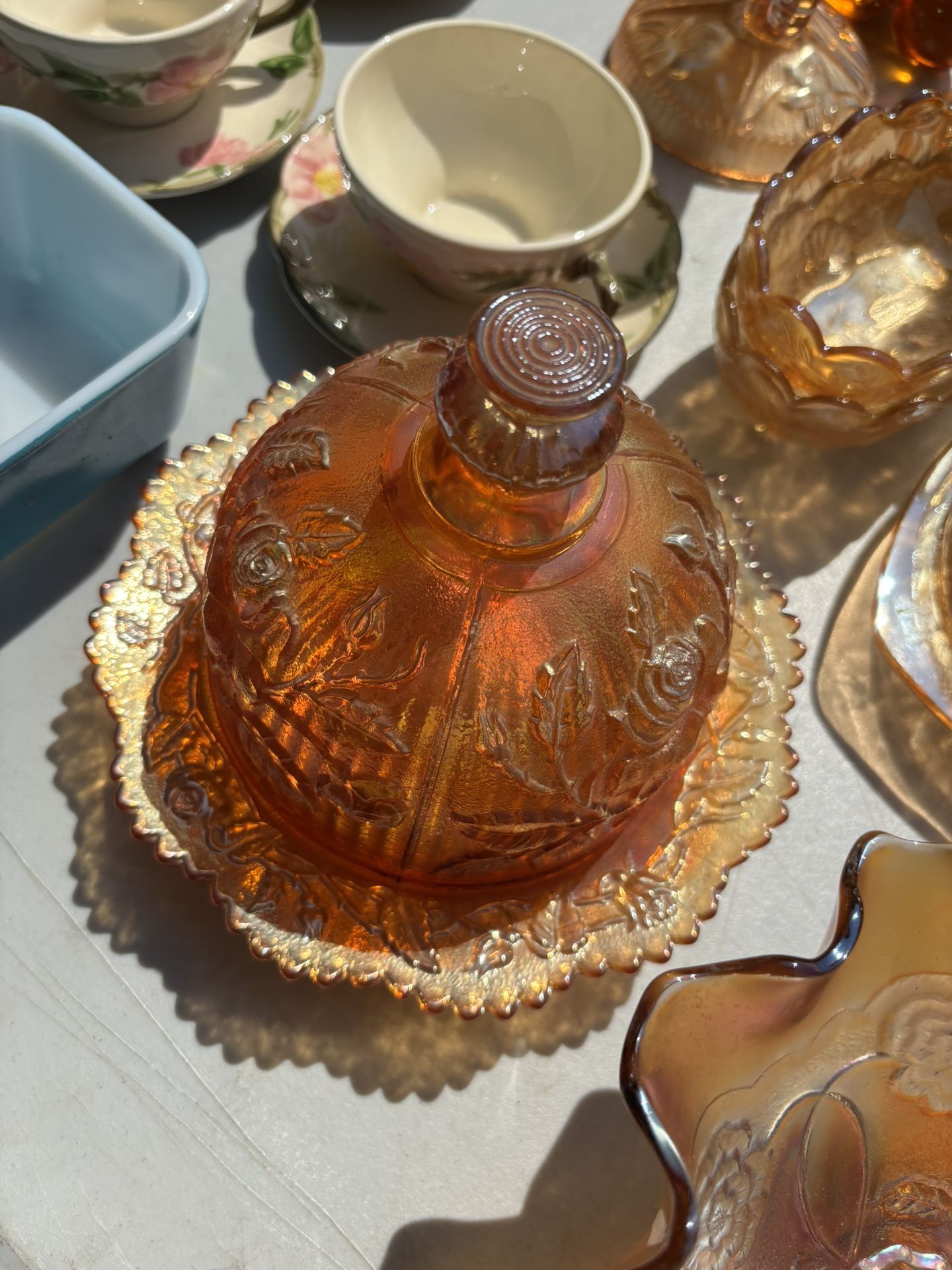Vintage Carnival Glass butter dish