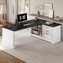 Farmhouse 61" Executive L Shaped Desk, Home Office Desk, White