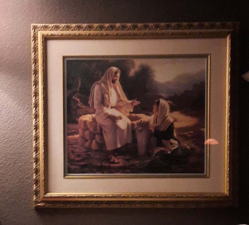 SIGNED SIMON DEWEY "LIVING WATER" PAINTING PORTRAIT