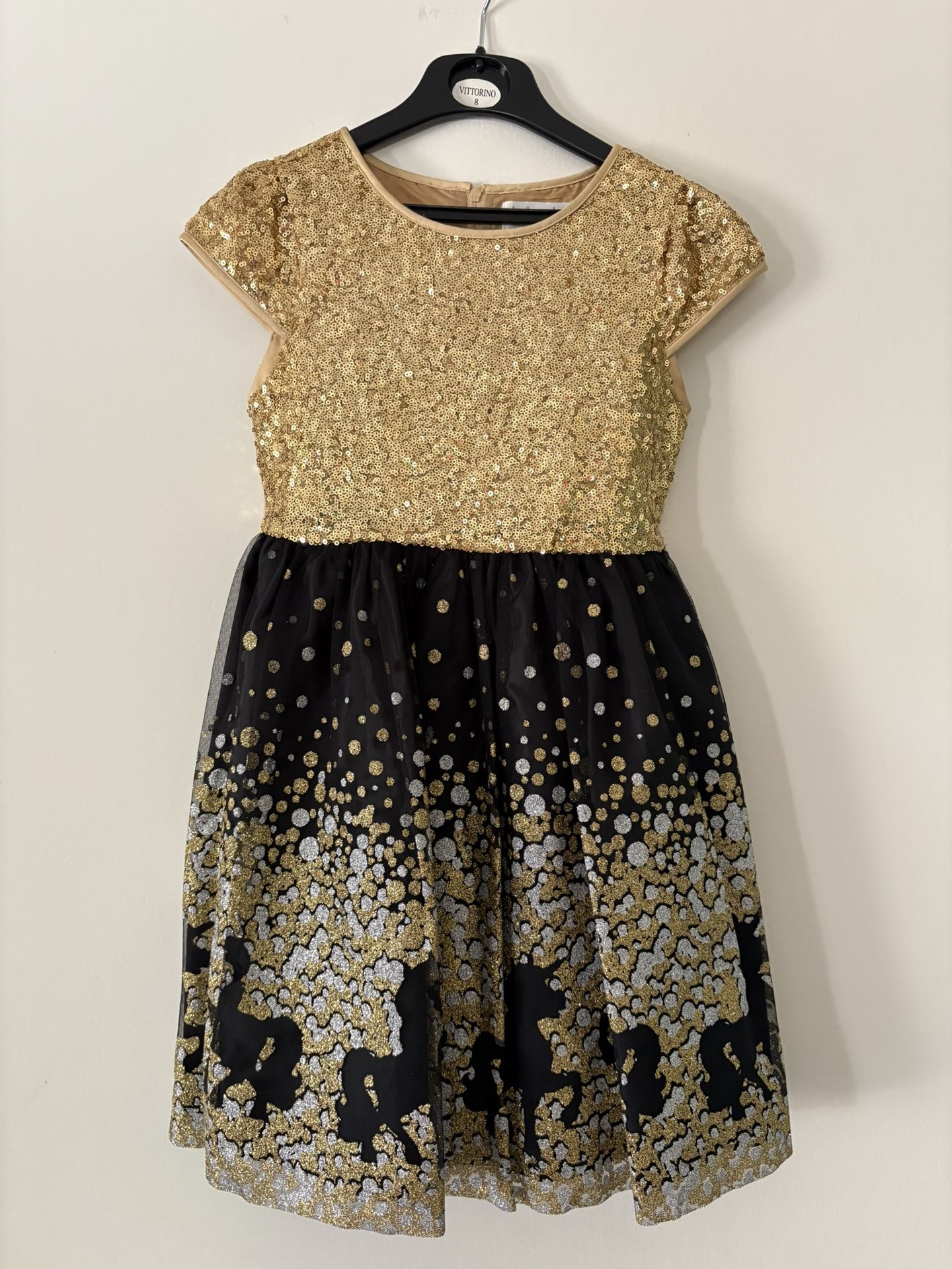 Girls Size 6 Gold Holiday Festive Unicorn Sequins Dress and Bonus Hoodie