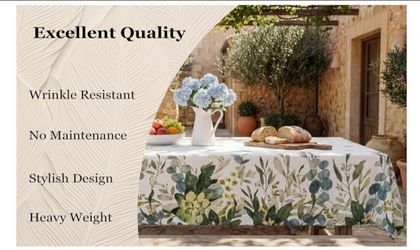Spring and summer tablecloth - Waterproof, stain-resistant, eucalyptus floral design  for outdoor, picnic, easy to clean, vibrant boho decoration 5 pc