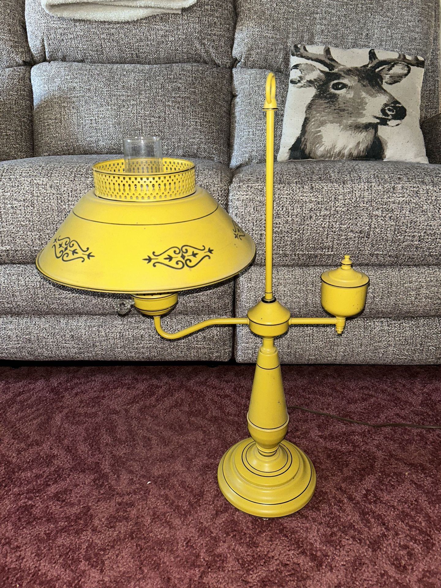 Vintage yellow toleware table lamp