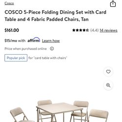 COSCO 5-Piece Folding Dining Set with Card Table and 4 Fabric Padded Chairs, Tan  Pm if interested 