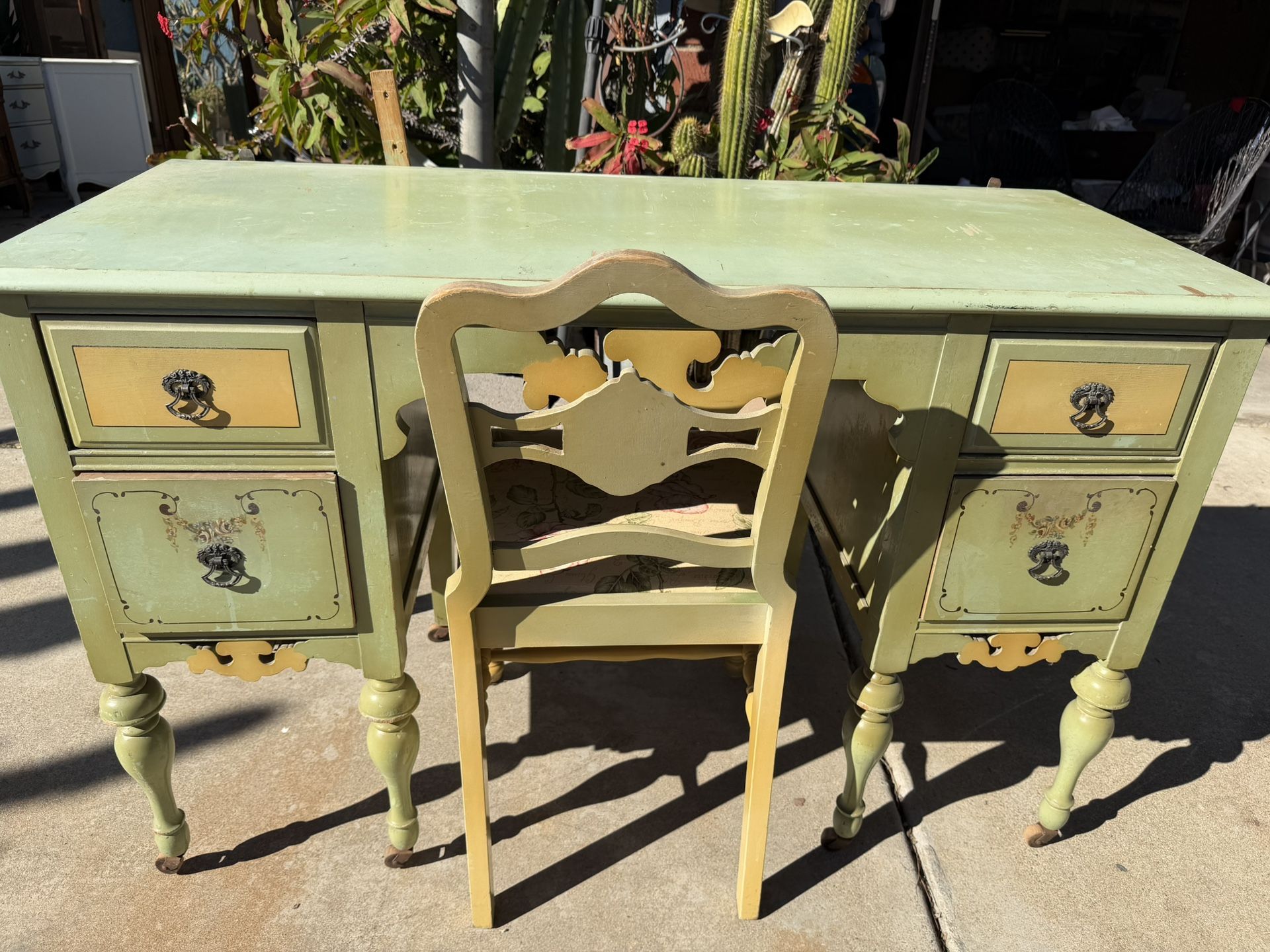Antique Vanity, Mirror, Chair. And Bed Frame