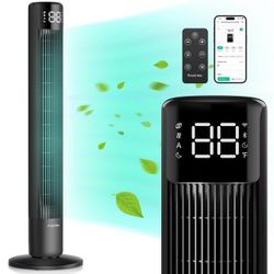 Tower Fan for Bedroom 43 inch with 120° Oscillating Quiet Cooling Tower Fan for Home, Stand up Fan with Remote & APP, Smart Floor Fan with 8 Speeds, C