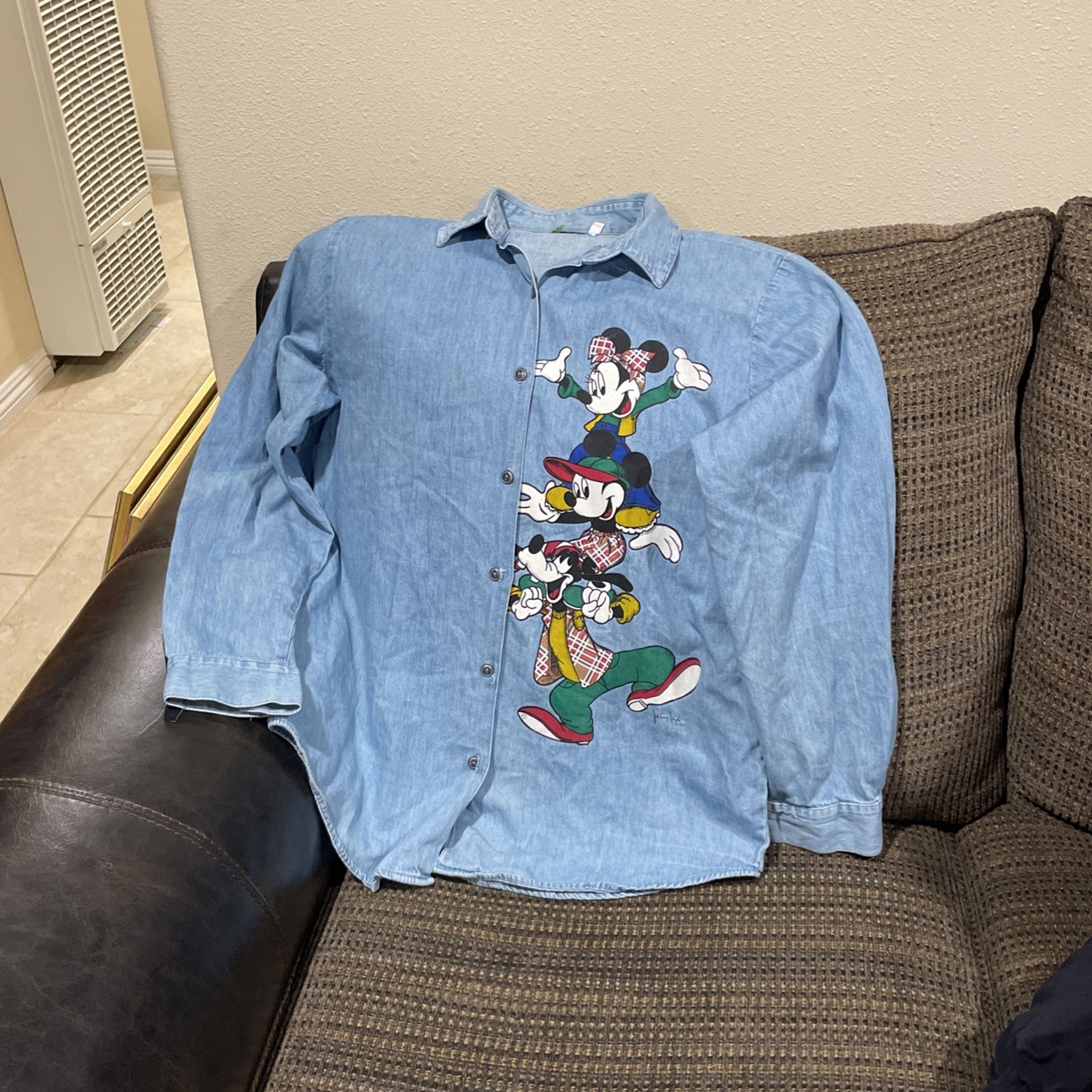 Size Large vintage, Ladies, Mickey, And Goofy Dress Shirt.