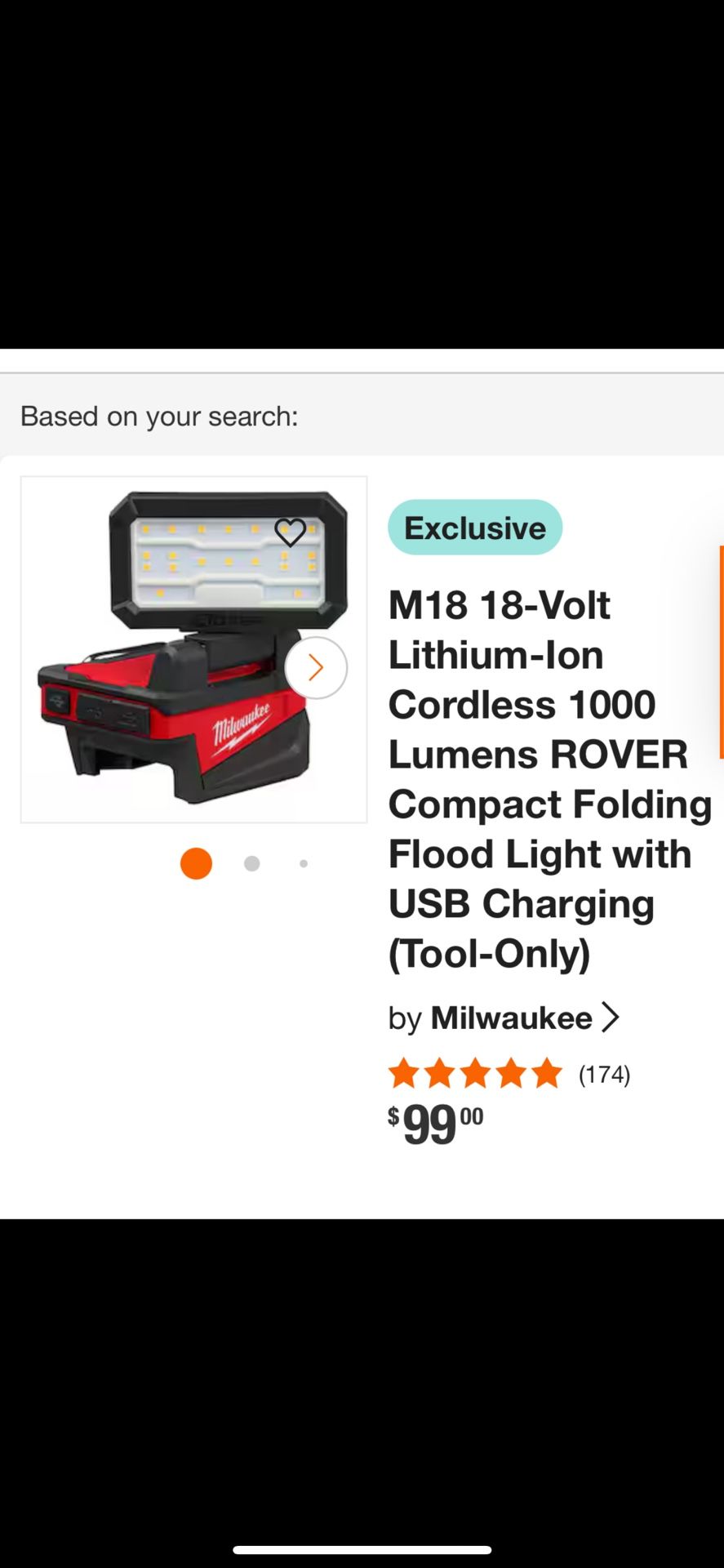 M18 Volt Lithium Ion Cordless 1000 Lumens Flood Light With USB Charging Tool 