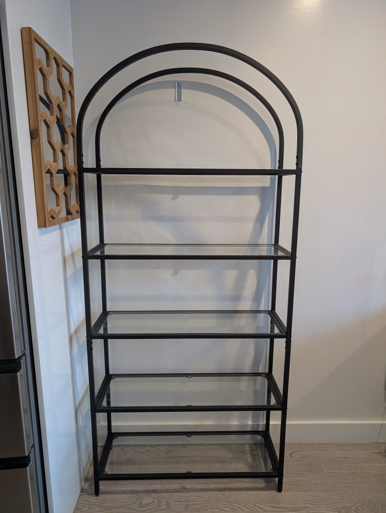 Black Metal & Glass Arched Bookshelf