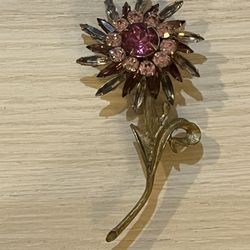 VTG Judy Lee Rhinestones Flower Brooch
