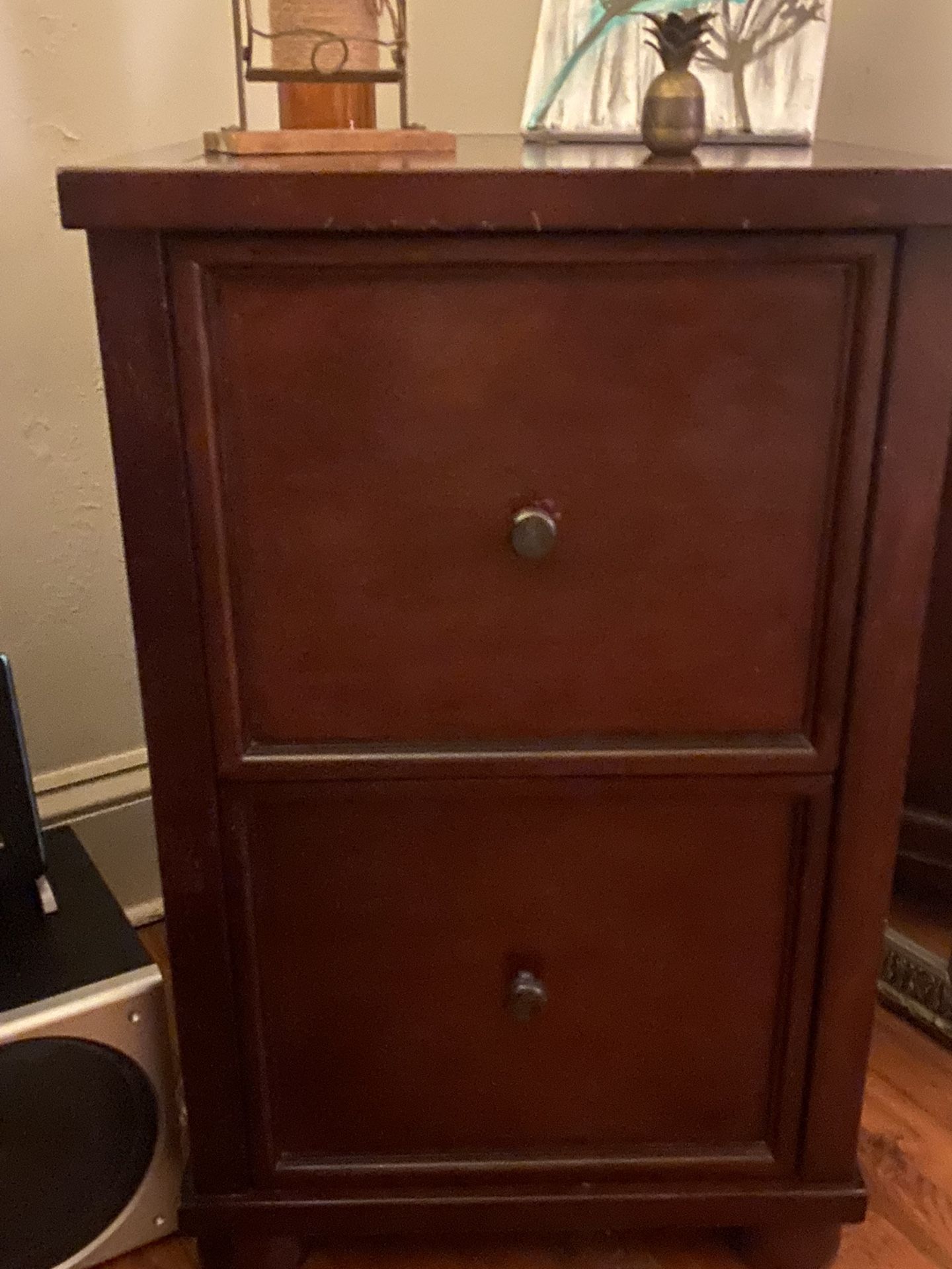 Matching Solid Wood Desk And Filing Cabinet